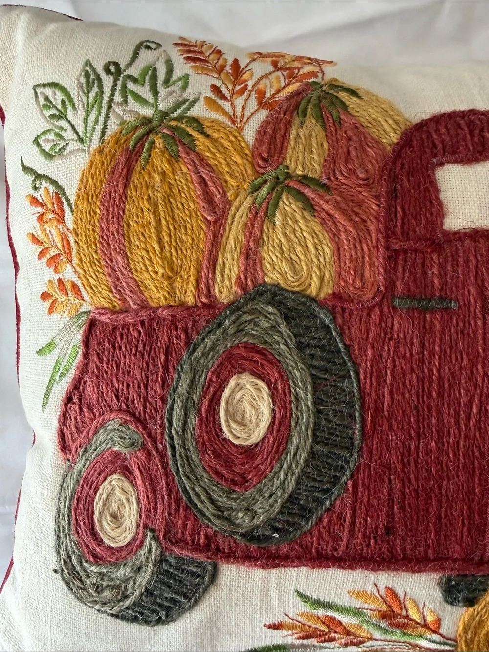 Like New Pier 1 Embroidered “Grateful Harvest” Decorative Pillow
